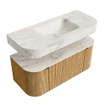MONDIAZ THOR-DLUX 110cm badmeubel ronding links + rechts kleur Oak met 1 lade en 2 deuren. Vrijhangende wastafel CLOUD Midden zonder kraangat kleur Ostra. SW1462806