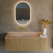 MONDIAZ KURVE-DLUX meuble de salle de bains 125cm arrondi Droit couleur Dusk avec 1 tiroir et 1 porte. Lavabo BIG MEDIUM Gauche sans trou de robinet Arena. SW1431372