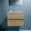 MONDIAZ ADA Toiletmeubel - 60x30x50cm - 1 kraangat - 2 lades - washed oak mat - wasbak rechts - Solid surface - Wit SW472766