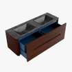 Mondiaz CIRO-DLUX Ensemble de meubles de salle de bains - 140x45x50cm - lavabo solid surface Lava - 2 vasques Double - sans trous de robinet - 4 tiroirs - Ruby SW1531598