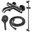 Brauer Gunmetal Carving Badkraan Opbouw - glijstang - 2 functies - 2 carving knoppen - handdouche rond 3 standen - PVD - geborsteld gunmetal SW1164654