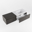 MONDIAZ BUKLA meuble de salle de bains 140 cm avec module 60 couleur Dark Brown avec 2 tiroirs. Lavabo CLOUD à droite 1 trou de robinet couleur Talc. SW1381992