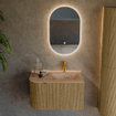 MONDIAZ KURVE-DLUX Meuble de salle de bains 75cm arrondi à gauche couleur Dusk avec 1 tiroir et 1 porte. Lavabo GRUNNE à droite 1 trou de robinet Arena. SW1431333