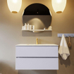 Mondiaz VICA-DLUX Ensemble de meuble de salle de bain - 90cm - meuble sous-vasque cale - 2 tiroirs - lavabo encastré cloud milieu - 1 trou de robinet - version haute de 60cm - opalo SW1088083