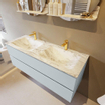 Mondiaz VICA-DLUX Ensemble de meuble de salle de bain - 130cm - meuble sous-vasque argile - 2 tiroirs - lavabo encastré nuage double - 2 trous de robinet - version haute de 60cm - glace SW1088188