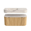 MONDIAZ THOR-DLUX 100cm badmeubel ronding links + rechts kleur Oak met 1 lade en 2 deuren. Vrijhangende wastafel CLOUD Links 1 kraangat kleur Nata. SW1467502