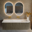 Mondiaz KURVE-DLUX Ensemble meuble de salle de bain - 145x46x40cm - 1 tiroir - 1 porte - lavabo solid surface - gauche - sans trou de robinet - Shadow SW1414476