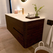 Mondiaz CIRO-DLUX Badkamermeubelset - 120x45x50cm - Solid surface wastafel Opalo - 1 wasbak Links - 1 kraangat - 2 lades - Walnut SW1530508