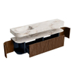 MONDIAZ THOR-DLUX 180cm meuble de salle de bains arrondi gauche + droite couleur Walnut avec 2 tiroirs et 2 portes. Vasque suspendue CLOUD Gauche 1 trou de robinet couleur Frappe. SW1465934