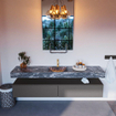 Mondiaz ALAN-DLUX Ensemble de meuble - 200cm - meuble Dark grey mat - 2 tiroirs - Lavabo Cloud Lava suspendu - vasque Centre - 1 trou de robinet SW807846