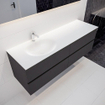 MONDIAZ VICA Ensemble de meuble salle de bain - 150cm - 4 tiroirs - lavabo Moon gauche - 1 trou de robinet - solid surface gris foncé SW409816