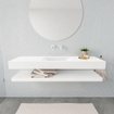 MONDIAZ ALAN 150cm - Ensemble meuble de salle de bains - solid surface - tablette avec lavabo suspendu - vasque au milieu - 0 trous de robinet - talc SW408737