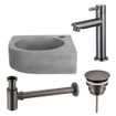 FugaFlow Eccelente Pietra ensemble de lavabo - 31,5x31,5x10cm - 1 trou de robinet - angle - robinet de lavabo gunmetal - béton SW1469154