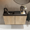 MONDIAZ TURE Kit lave-mains - 80x23x50cm - 1 trou de robinet - 2 portes - chêne blanchi mat - Lavabo à gauche - Solid Surface Noir SW475492