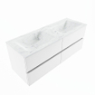 MONDIAZ VICA-DLUX Ensemble meuble de salle de bains - 130cm - meuble sous-vasque talc - 4 tiroirs - lavabo encastré cloud double - sans trous de robinet - version haute 60cm - opalo SW1088574