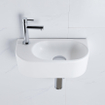 QeramiQ Fuente Ensemble de lavabo - 40x21.5x12cm - gauche - lisse - demi-rond - 1 trou de robinet - céramique - robinet de lavabo chrome - bouchon de vidange - siphon réduit - blanc mat SW1232784