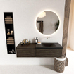 MONDIAZ BUKLA Meuble de salle de bains 140cm avec module 60 couleur Dark Brown avec 2 tiroirs. Lavabo CLOUD droit 0 trous de robinet couleur Urban. SW1381999