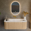 MONDIAZ KURVE-DLUX Meuble de salle de bains 120 cm avec module 25 Len R couleur Oak avec 1 tiroir et 2 portes. Lavabo BIG SMALL central sans trou de robinet couleur Frappe. SW1137338