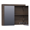 Saniclass Massief eiken Spiegelkast - 80x70x15cm - 2 links/rechtsdraaiende spiegeldeuren - Hout black oak SW223487