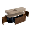MONDIAZ THOR-DLUX Meuble de salle de bains 130cm arrondi gauche + droite couleur Walnut avec 1 tiroir et 2 portes. Vasque suspendue CLOUD Gauche 1 trou de robinet couleur Arena. SW1463774