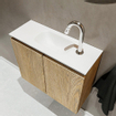 MONDIAZ TURE Kit lave-mains - 60x23x50cm - 1 trou de robinet - 2 portes - chêne blanchi mat - Lavabo centré - Solid Surface Blanc SW475125