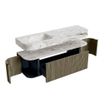 MONDIAZ THOR-DLUX 150cm badmeubel ronding links + rechts kleur Shadow met 1 lade en 2 deuren. Vrijhangende wastafel CLOUD Links 1 kraangat kleur Glace. SW1464685