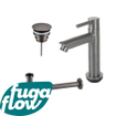 FugaFlow Eccelente Sobrado Badkamer fonteinkraanset met staande fonteinkraan laag, always open plug en design sifon PVD Gepolijst Gunmetal SW1124039