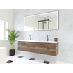 HR Matrix ensemble meuble de salle de bain 3d 160cm 2 tiroirs sans poignée avec bandeau couleur charleston avec vasque fine 2 trous de robinetterie blanc mat SW857151