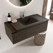 Ensemble de meuble de salle de bain Mondiaz BUKLA 100x45x34cm 1 trou de robinet lavabo central solid surface Urban sans poignée 1 tiroir avec softclose Mélamine Marron foncé SW704921