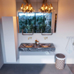 Mondiaz ALAN-DLUX Ensemble de meuble - 120cm - meuble Talc mat - 1 tiroir - Lavabo Cloud Lava suspendu - vasque Gauche et droite - 0 trous de robinet SW807870