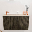 Mondiaz JOYA-DLUX 70cm toiletmeubel - kleur Shadow - Wastafel FAYE positie Links 1 kraangat kleur Frappe. SW1422679