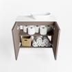 Mondiaz Fowy Meuble de toilette - 60x50x23cm - fumée mat - 1 trou de robinet - lavabo à droite - 2 portes - solid surface - plan MDF - lavabo : blanc SW761237