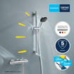 GROHE Precision Trend Ensemble de douche - robinet de douche thermostatique - avec ensemble barre de douche - 60cm - douchette à main carrée - 1 type de jet - flexible de douche lisse - chrome SW1028103