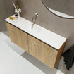MONDIAZ TURE Kit lave-mains - 100x23x50cm - 0 trous de robinet - 2 portes - chêne blanchi mat - Lavabo centré - Solid Surface Blanc SW475138