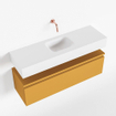 MONDIAZ ANDOR Meuble de WC - 100x30x30cm - 0 trous de robinet - 1 tiroirs - ocre mat - vasque au centre - Solid surface - Blanc SW474101