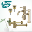 FugaFlow Eccelente Sobrado Slim Kit robinet lavabo - pour double vasque - robinet bas - bonde non-obturable - siphon design bas - Laiton brossé PVD SW1124407