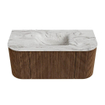 MONDIAZ KURVE-DLUX 100cm Meuble salle de bain avec module 25 G et D - couleur Walnut - 1 tiroir - 2 portes - vasque GRUNNE centre - sans trou de robinet - couleur Glace SW1138023