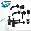 FugaFlow Eccelente Sobrado Kit robinet lavabo - pour double vasque - robinet rehaussé - bonde clic clac - siphon design - Noir mat SW1124214