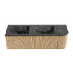 MONDIAZ KURVE-DLUX 145cm Meuble salle de bain avec module 25 D - couleur Oak - 1 tiroir - 1 porte - vasque LEAF double / gauche - 2 trous de robinet - couleur Lava SW1137187