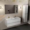 Mondiaz AIVY Ensemble de meuble - 120x45x50cm - 2 trous de robinet - 2 vasques talc céramique - Gauche et droite - 2 tiroirs - sans miroir - MDF Talc SW892387