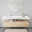 MONDIAZ ALAN 150cm - meuble bas - chêne vieilli - 2 tiroirs - lavabo suspendu - vasque à gauche - 1 trou de robinet - talc SW408493