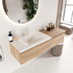 Mondiaz bukla ensemble de meubles de bain 140x45x34cm 1 trou pour robinetterie lavabo gauche surface solide talc sans poignée 2 tiroirs avec softclose mélamine chêne lavé SW704775