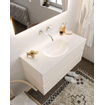 Mondiaz VICA ensemble de meuble de salle de bain - 100cm - meuble sous lavabo lin - 2 tiroirs - lavabo lune milieu - sans trou de robinet - miroir LED - version XL 60cm haut SW1098264