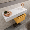 MONDIAZ ANDOR Meuble WC - 80x30x30cm - 1 trou de robinet - 1 tiroir - ocre mat - vasque à droite - Solid surface - Blanc SW474126