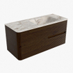 Mondiaz CIRO-DLUX Badkamermeubelset - 110x45x50cm - Solid surface wastafel Frappe - 1 wasbak Rechts - zonder kraangaten - 2 lades - Walnut SW1530302