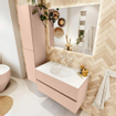 MONDIAZ VICA Ensemble meuble de salle de bains - 90cm - meuble bas rosee - 2 tiroirs - lavabo moon central - sans trous de robinet - version haute 60cm - talc SW1080352