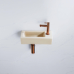 FugaFlow Efficiente Pietra Ensemble de fontaine - 37,5x18,5x9cm - céramique - trou de robinet à droite - robinet de fontaine en cuivre brossé - bouchon de vidange - siphon abaissé - Beige mat SW1442301