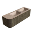 MONDIAZ KURVE-DLUX meuble de salle de bains 145cm arrondi gauche couleur Shadow avec 1 tiroir et 1 porte. Lavabo LEAF double / droite 2 trous de robinet Saba. SW1433278