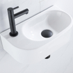 Fugaflow Efficiente Pietra Ensemble lave-mains – 40 x 21,5 x 12 cm – gauche – lisse – demi-rond – 1 trou pour robinet – céramique – robinet pour lave-mains blanc mat – bonde d’évacuation – siphon extra-plat – blanc brillant SW1442405
