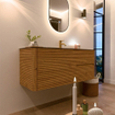Mondiaz CIRO-DLUX Meuble de salle de bains - 120x45x50cm - Vasque solid surface Sombra - 1 lavabo à droite - 1 trou de robinet - 2 tiroirs - Chêne SW1531245